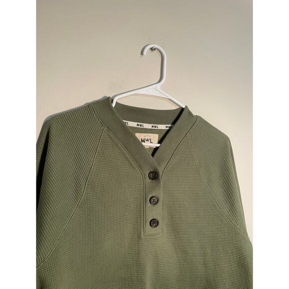 Madewell Textured Waffle V-Neck Henley Sweatshirt in Faded Palm Size Medium - Picture 3 of 11